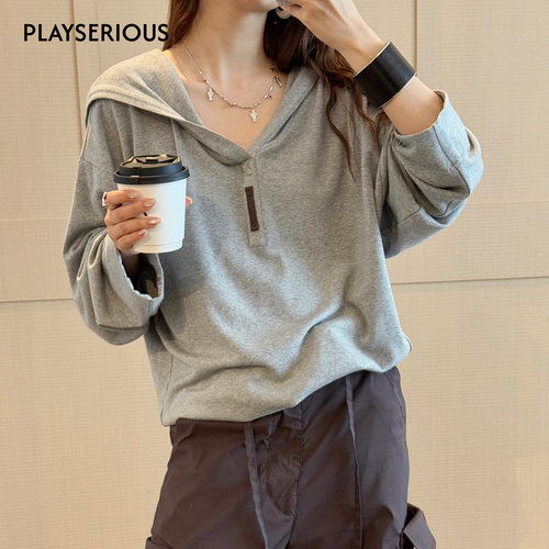 CONCISE-WHITE简白 2025秋季新款德绒连帽卫衣女时尚休闲宽松上衣