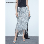 新款 SSPARKLING夏季 重工半裙女银色晚礼服长裙 陈紫函同款