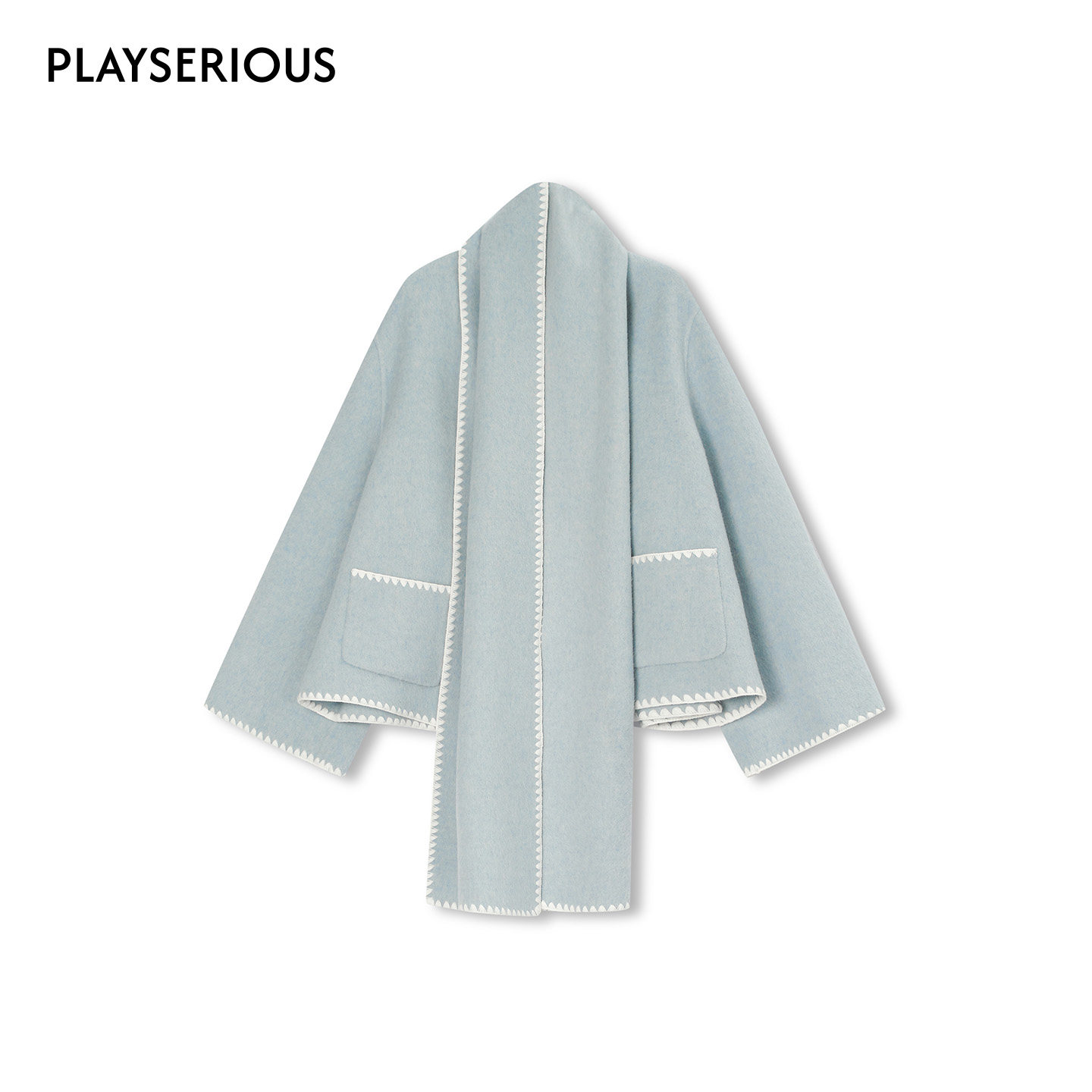 CONCISE-WHITE简白 2025秋季新款围巾毛呢短外套简约宽松短款大衣