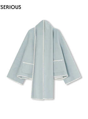 CONCISE-WHITE简白 2025秋季新款围巾毛呢短外套简约宽松短款大衣