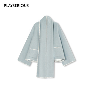 围巾毛呢短外套简约宽松短款 CONCISE 新款 2025秋季 大衣 WHITE简白