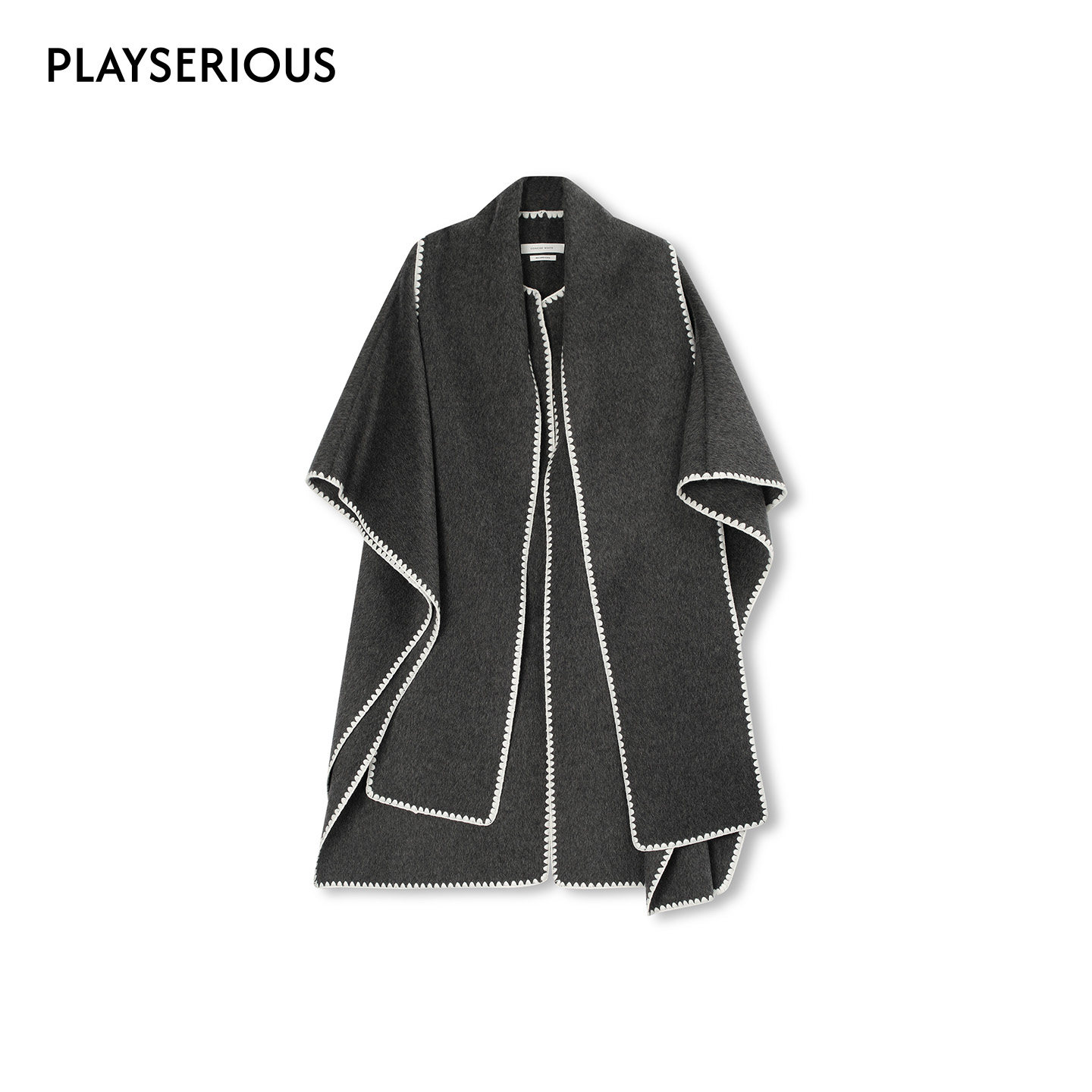 CONCISE-WHITE简白 2025秋季新款围巾毛呢长斗篷女纯色披肩大衣