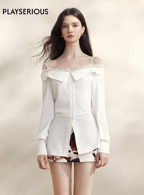 SSPARKLING 淡人穿搭25春夏新款一字肩后腰缕空绑绳衬衫