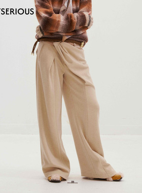 MEDIUM WELL 2025秋季新款醋酸羊毛立裁捏褶西裤女休闲直筒长裤