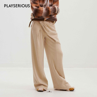 WELL 女休闲直筒长裤 2025秋季 醋酸羊毛立裁捏褶西裤 新款 MEDIUM