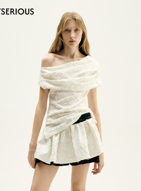 HAI STUDIO 春夏新品白色提花斜肩上衣开春绝美高级小上衣女