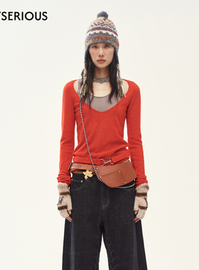 【明星同款】MEDIUM WELL 2025秋季新款假两件钩扣羊毛针织上衣女