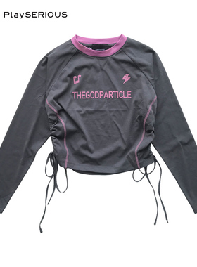 THE GOD PARTICLE 2024春季新款tgp圆领印花字母抽绳显瘦长袖T恤
