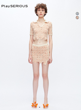 OSMOS 春季新款Almas星星浮线短POLO衫上衣波浪摆短裙套装女