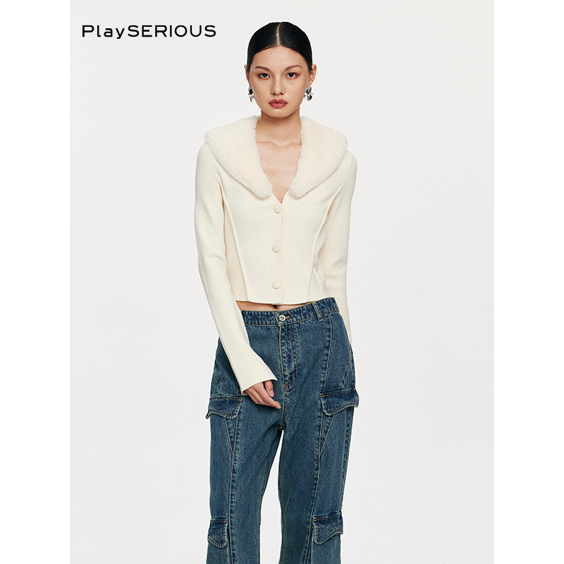 MARRMO马髦可拆卸獭兔毛领开衫