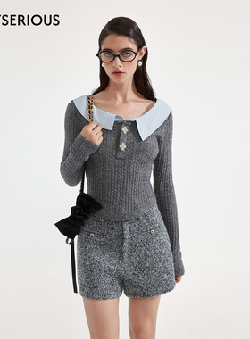 KINGWEN 2025秋季新款灰色针织拼接打底衫女法式休闲高级感针织衫