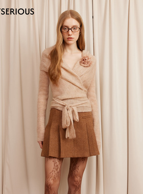 ARTE PURA 2025秋冬新款花朵V领子长袖交叉设计毛织衫女休闲上衣