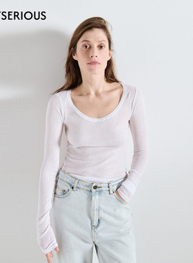 American Vintage 2026春夏新款圆领简约风长袖T恤女纯色休闲上衣