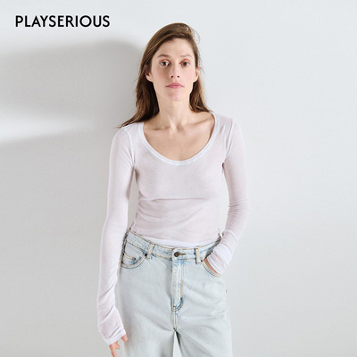 American Vintage 2026春夏新款圆领简约风长袖T恤女纯色休闲上衣