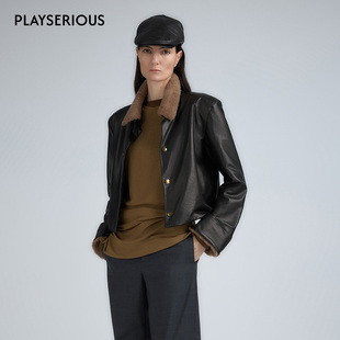 釉黑喇叭袖 2025秋冬新款 YFLYIFULU 皮毛一体短夹克 孙哓敏同款