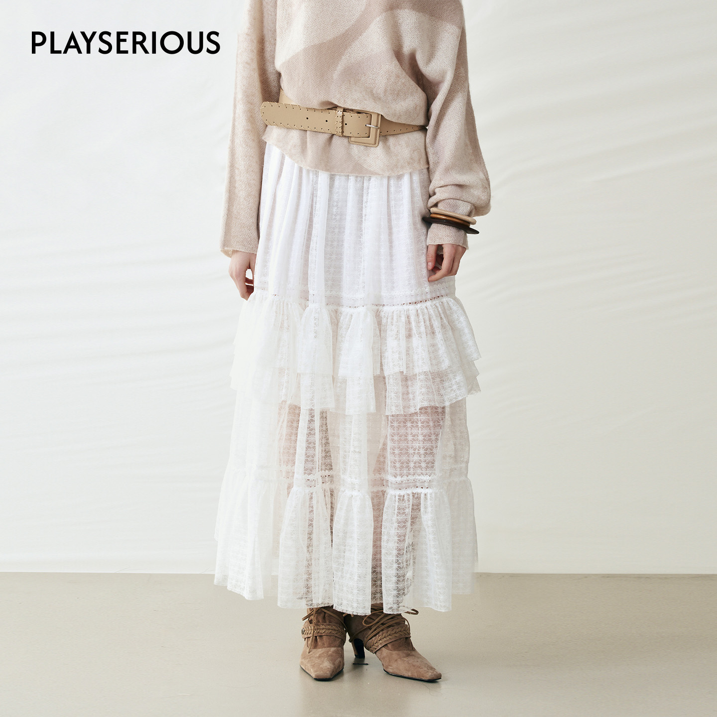 CELLO SONATA 2025秋季新款蕾丝拼接蛋糕裙小众百搭设计感半身裙