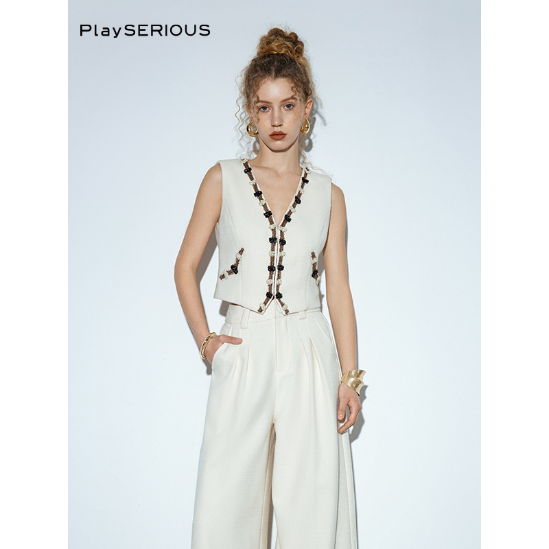 SSPARKLING花边收腰V领小马甲