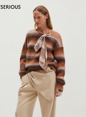 MEDIUM WELL 2025秋冬新款苏丽羊驼毛渐变飘带毛衣设计感慵懒上衣