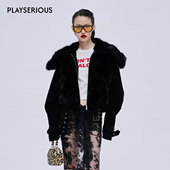 2025秋季 新款 黑色皮革拼接皮草夹克女翻领时尚 MARKGONG 秋季 外套