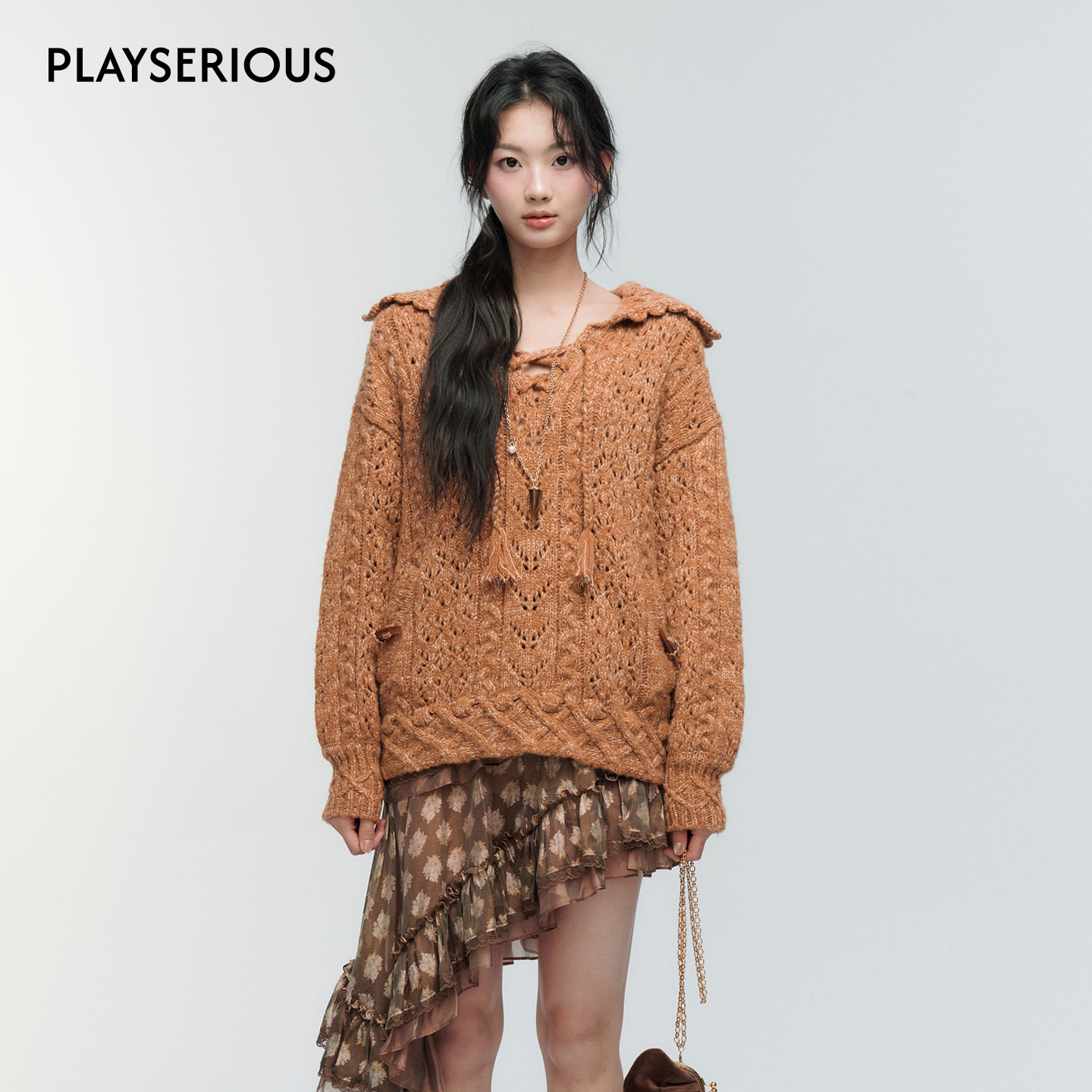 ORA GENESIS 2025秋冬新款绞花毛织上衣女复古慵懒风气质针织衫