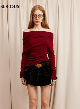 ARTE PURA 2025秋冬新款不对称堆褶皱纯色打底毛衣女新年气质上衣