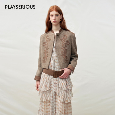 CELLO SONATA 2025秋季新款原创激光绣花拼接外套女时尚短款外套