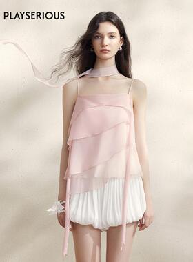 SSPARKLING 25春夏新款渐变透纱蛋糕背心（配飘带）