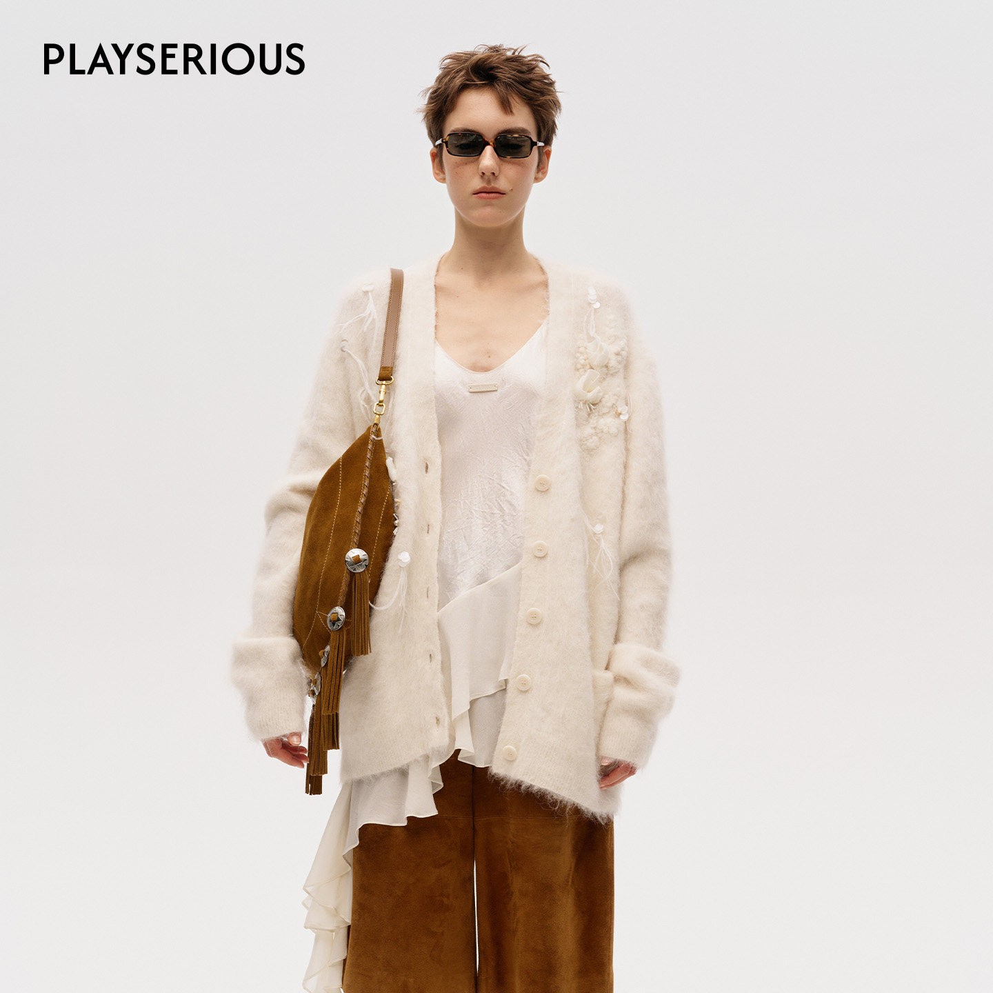 ICE DUST 2025秋冬新款手工编织立体花针织开衫女柔系美式针织衫