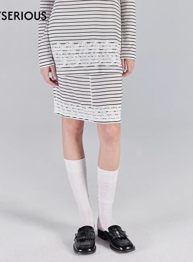 ICE DUST春夏新款复古条纹拼接腰果花半身裙女