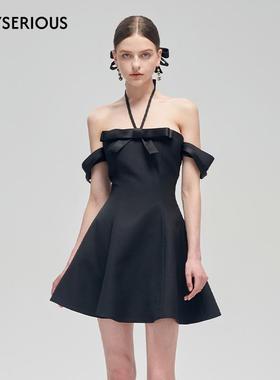 【杨超越同款】Fa sogno珐颂25春夏新款斜纹小黑裙黑色小礼裙