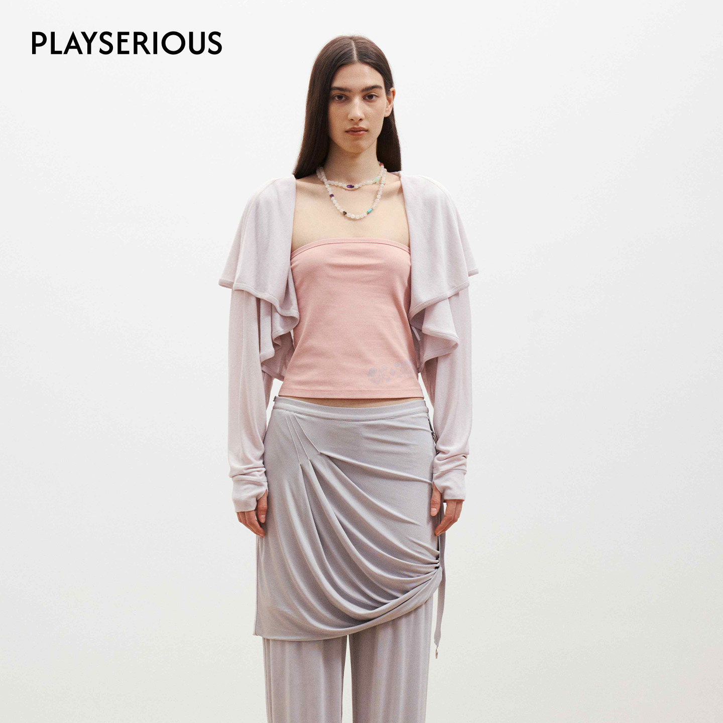 Medium Well 2026春夏新款两穿莱赛尔羊毛肤感罩衫印花抹胸套装女