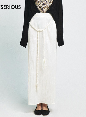 REFUSE CLUB  2025春夏新款鱼尾半身裙米白色褶皱直筒半身裙女