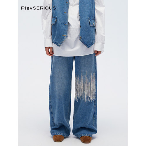 ICEDUST钉珠流苏牛仔裤