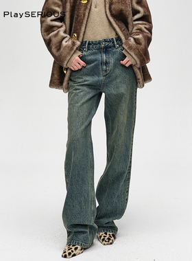 JACQUES WEI 2025秋季款蓝色复古水洗牛仔裤女直筒显瘦长裤百搭