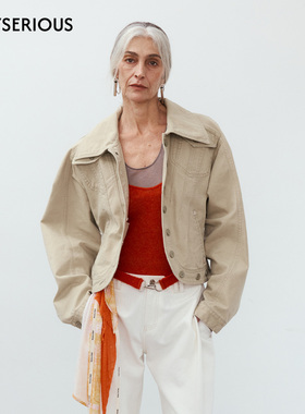 MEDIUM WELL 2025秋季新款沙卡水洗短夹克女复古翻领宽松夹克外套