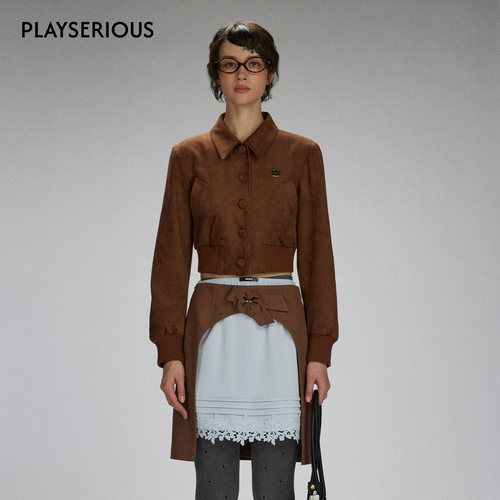 【宋雨琦同款】LACERTA 2025秋季新款棕色麂皮翻领短款小外套女