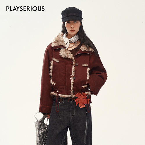 【明星同款】Medium Well 2025秋季新款休闲醋酸麻短绒外套女