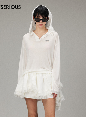 【赵今麦李莎旻子同款】LACERTA/莱瑟塔白色超大蕾丝帽子宽松卫衣