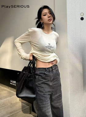 THE GOD PARTICLE 2025秋新款TGP三LOGO刺绣宽松长袖T恤上衣女