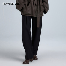 YFLYIFULU 2025秋冬新款扣饰腰褶羊毛西裤女休闲百搭通勤直筒长裤