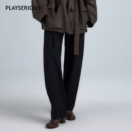 YFLYIFULU 2025秋冬新款扣饰腰褶羊毛西裤女休闲百搭通勤直筒长裤