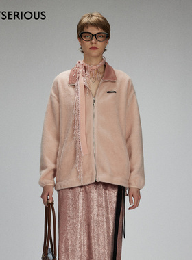 LACERTA 2025秋季新款休闲立领拉链羊毛卫衣女时尚百搭纯色卫衣