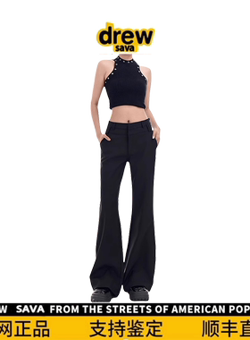 Drew House黑色喇叭裤女春修身显瘦休闲垂感马蹄裤西装微喇裤子潮