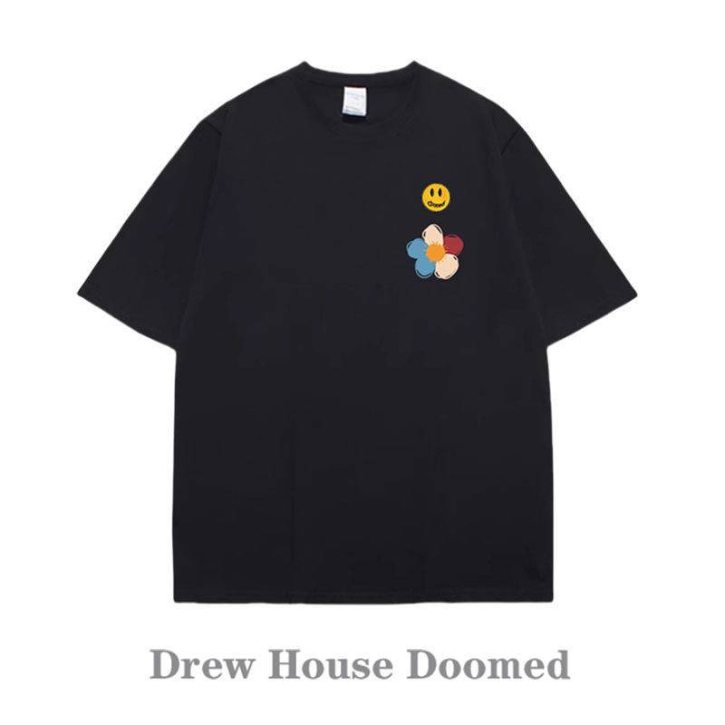 正品Drew Sava Doomed笑脸小花简约短袖t恤男纯棉大尺码半袖女