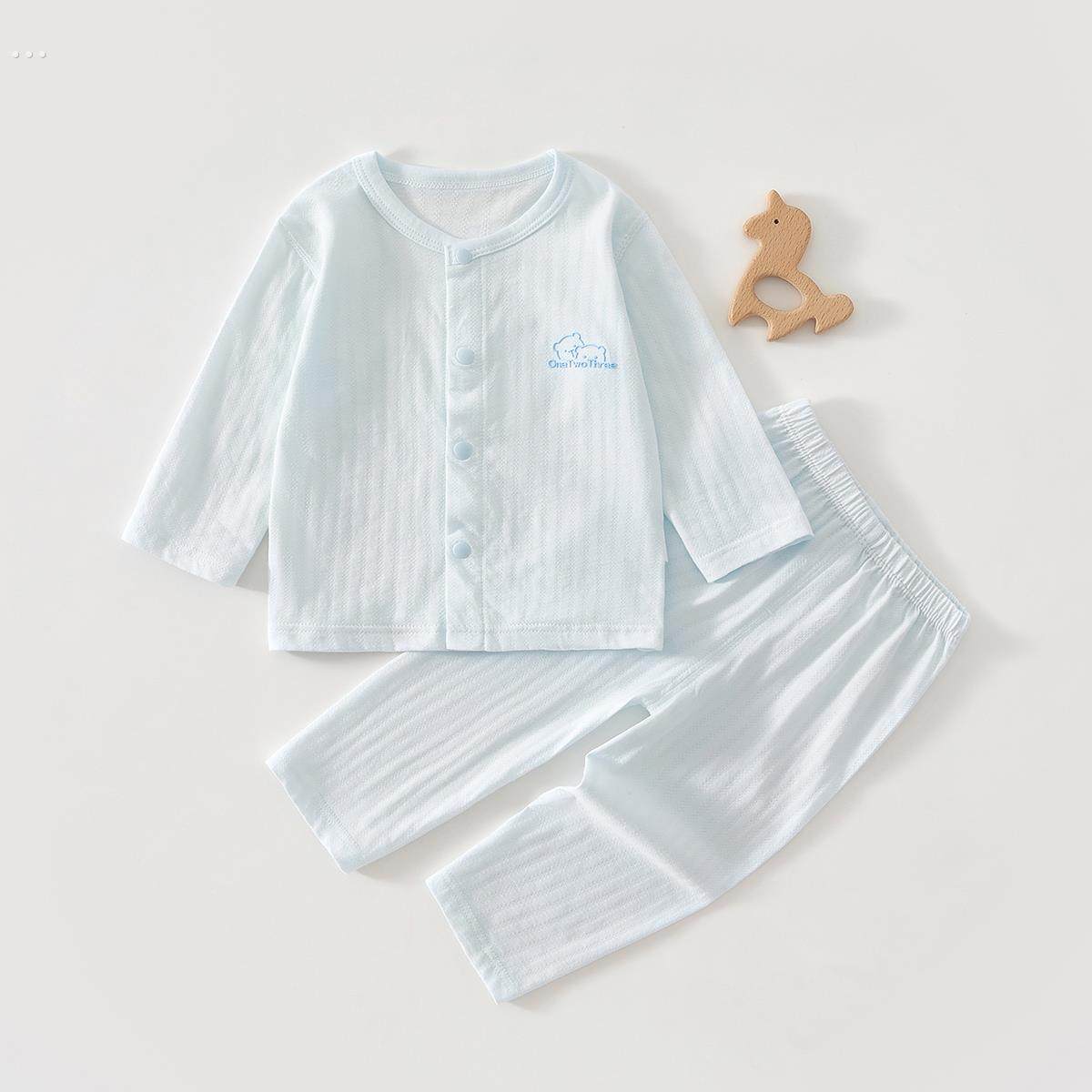 婴儿衣服夏季薄款纯棉分体套装6一12月宝宝空调服两件套a类夏天装