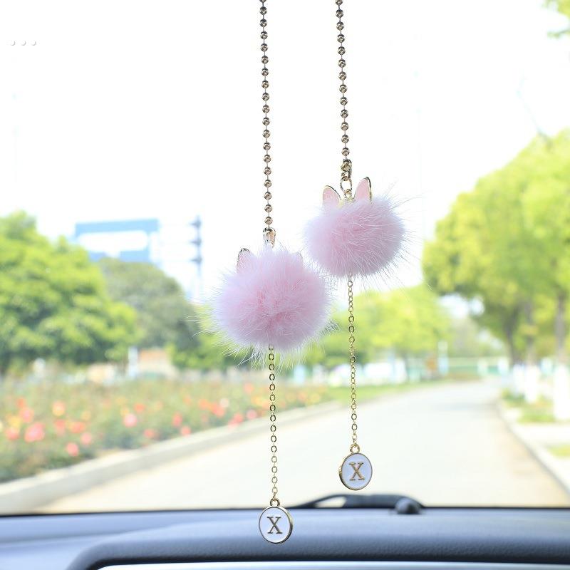 可爱小猫咪水貂毛汽车挂件车载车内挂饰网红吊饰车上后视镜装饰女