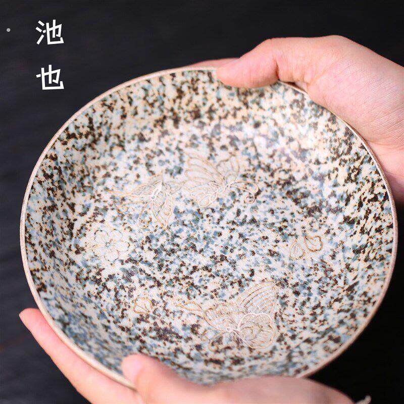 池也焦糖釉手绘圆形壶承底座干泡台家用功夫茶具托盘茶台茶托盘
