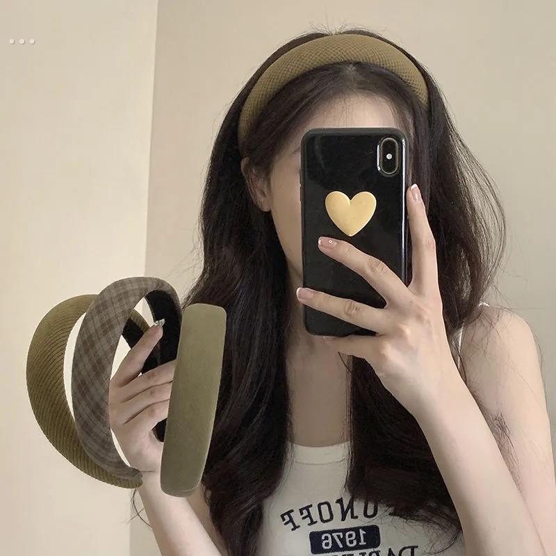 超显白的咸菜绿发箍格子纯色高颅顶头箍ins秋冬发箍女新款复古风