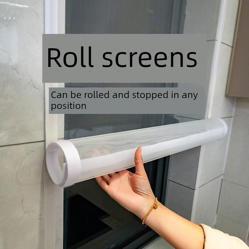 防蚊网，自装卷帘，不干胶门帘，无打孔，不干胶沙网，纱窗，防虫