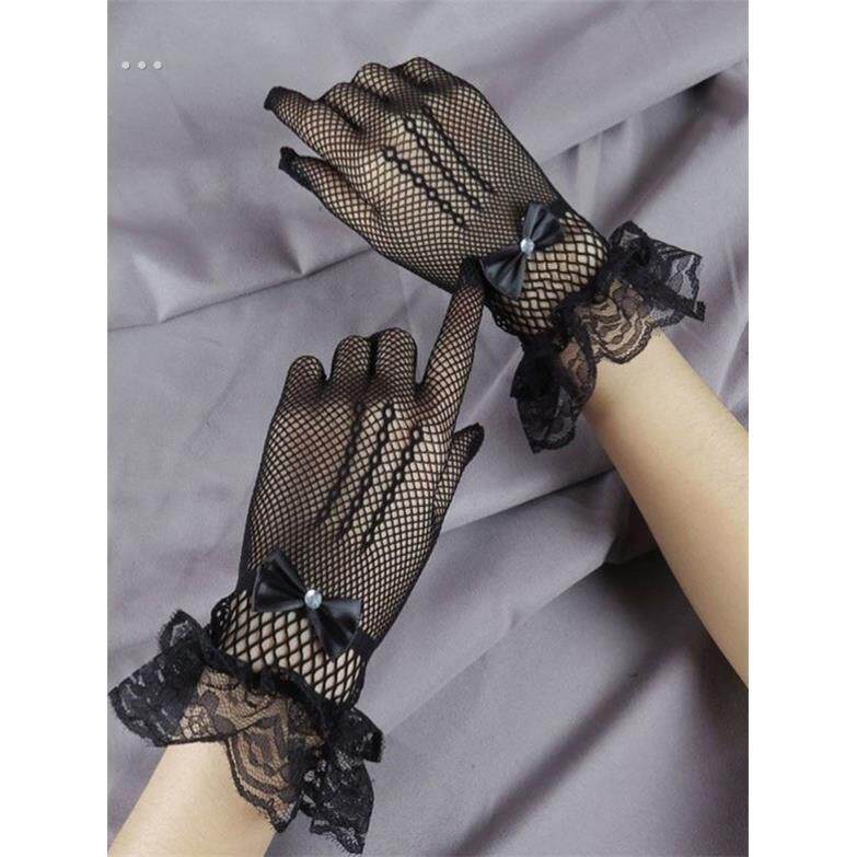 春秋百搭蕾丝手套女薄款覆古名媛旗袍配饰优雅花边性感黑网纱新款